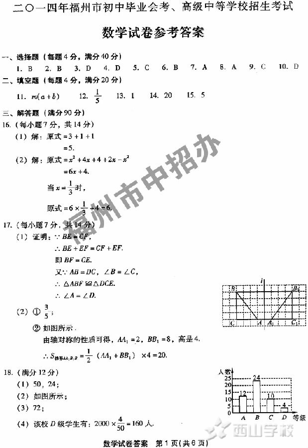 ѧԾ2014긣пԾ𰸹ɽѧУο 